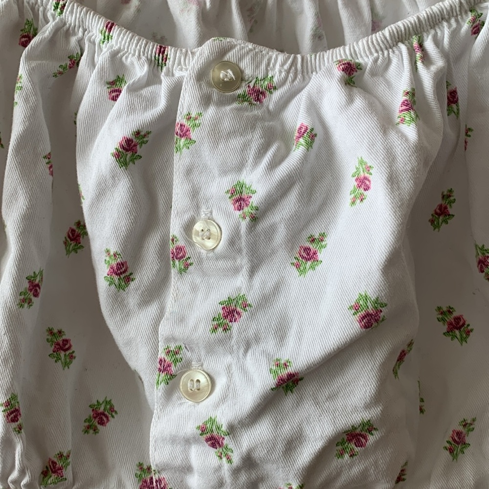 vintage 80s Sz L floral crop top puff sleeve cottagecore prariecore festival - Picture 3 of 6